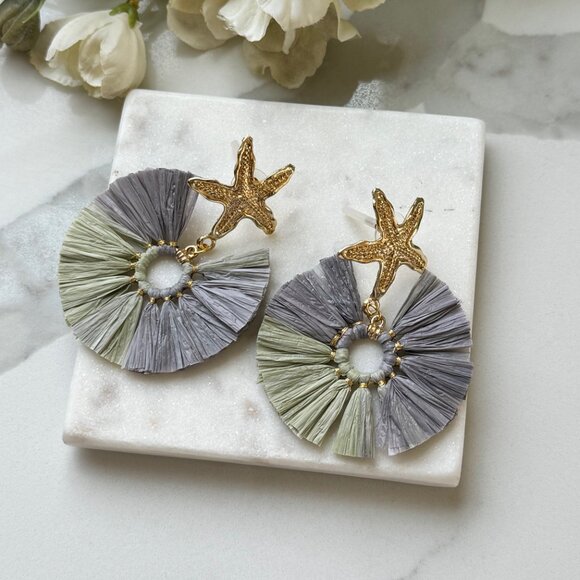 Gold plated stud statement earrings, rhinestones starfish boho beach earrings, - Picture 1 of 3
